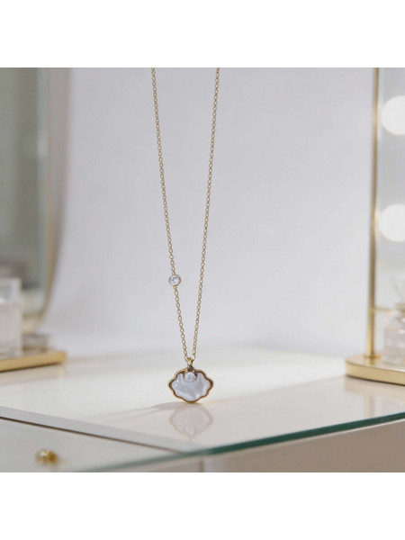 Gold Flower Necklace with Mother of Pearl & Crystal Accent