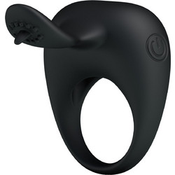Pretty Love Vibrating Silicone Ring with Tongue Ελαστικό Δαχτυλίδι Πέους Σιλικόνης με Δόνηση Μαύρο