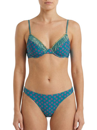 Γυναικείο Μαγιό Bikini με μπανέλα boho-chic πετρόλ