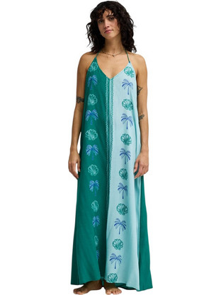 Billabong Gypsy Colorblock Maxi Καλοκαιρινό Βραδινό Φόρεμα Μεταξωτό Τιρκουάζ EBJWD00175-BFZ0