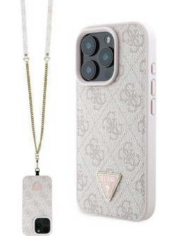 Guess Back Cover Δερμάτινο με Λουράκι για iPhone 16 Pro - Ροζ