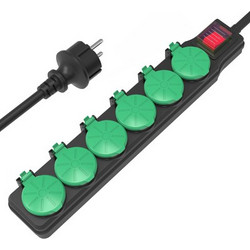 Powertech POWERTECH πολύπριζο PT-1071, 6x schuko, IP44, 16A, 1.5m, μαύρο