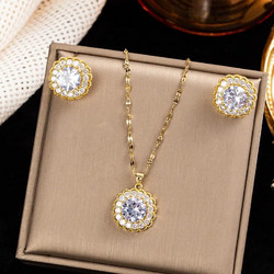 Peach Jewelry Σετ Κοσμημάτων - Κολιέ, Σκουλαρίκια Κομψό Στυλ Γεωμετρικό - Χρώμα Χρυσό Από Ανοξείδωτο Ατσάλι 316