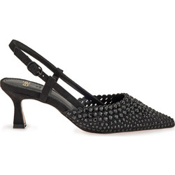Exe Γόβες Slingback Δερμάτινες με Λεπτό Χαμηλό Τακούνι & Στρας Μαύρες W47000414A93