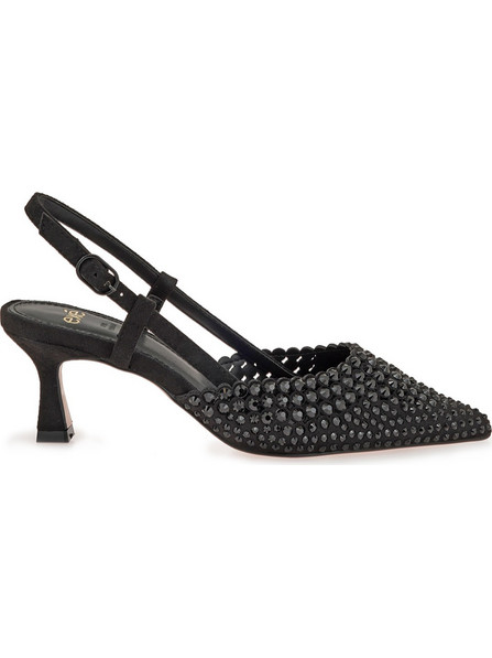 Exe Γόβες Slingback Δερμάτινες με Λεπτό Χαμηλό Τακούνι & Στρας Μαύρες W47000414A93