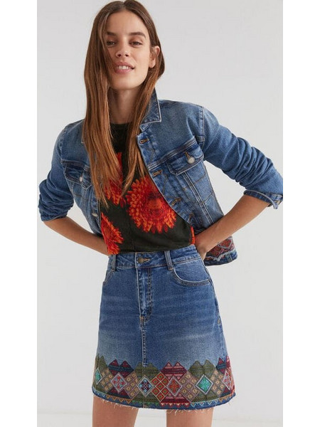 Desigual Lausana Μίνι Φούστα Τζιν Ψηλόμεση Μπλε 22SWFD03