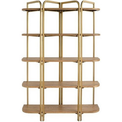 Artekko Lume Καφέ MDF Ραφιέρα με Χρυσό Μεταλλικό Σκελετό (121.5x40x179)cm