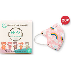 Tiexiong FFP2 Filtering Half Mask Παιδική Ροζ με Ουράνιο Τόξο 20τμχ