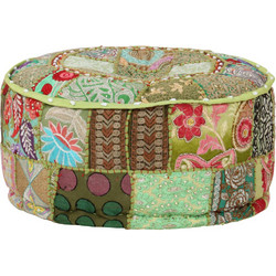 vidaXL Πουφ Patchwork Στρογγυλό Χειροποίητο Βαμβάκι 40x20 εκ. - Πράσινο, 40x20