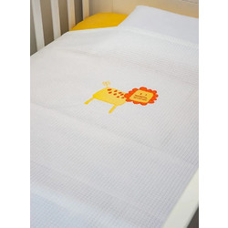 Baby Oliver Des 470 Lion Κουβέρτα Κούνιας Πικέ 100x140 Λευκή Κίτρινη