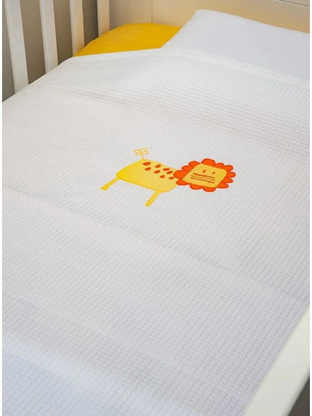 Baby Oliver Des 470 Lion Κουβέρτα Κούνιας Πικέ 100x140 Λευκή Κίτρινη