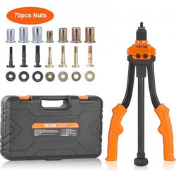 VEVOR Rivet Nut Tool, 14 in Rivnut Tool Kit με 7 PCS Metric and SAE Mandrels, 70 PCS Assorted Rivet Nuts, 10-24, 1/4-20, M6, 5/16-18, M8, 3/8-16, M10, With Reggedry, Carepair