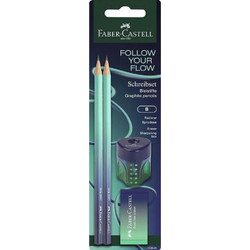 Faber Castell Σετ Μολύβια Flow Buzzing Blue Ξύστρα και Γόμα (129118406)