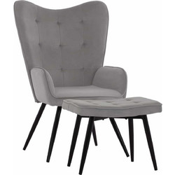HomeMarkt Μπερζέρα με Υποπόδιο Βελούδινη Γκρι Crawley HM8918.01