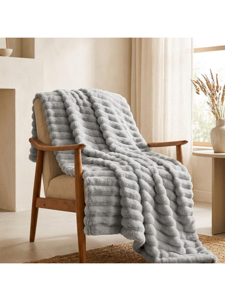 Κουβέρτα faux fur γκρι 150x200εκ
