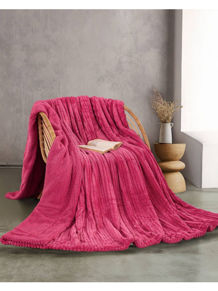 Κουβέρτα Jacquard Flannel με Sherpa Υπέρδιπλη 220x240 Jollein Rythmos - Φούξια