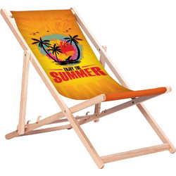 GreenBlue GB183 Classic Beech Deck Chair with Enjoy The Summer Print