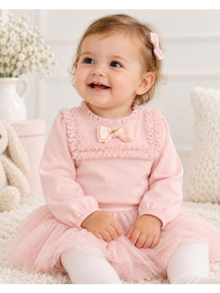 Μπλούζα μπεμπέ μακό κορίτσι Angel's Face-Brandie Tulle Trim Baby Top-Brandie-Sweet Blush