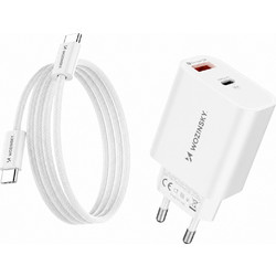 Φορτιστής τοίχου Wozinsky WLS-20W 20 W με USB-A και USB-C, καλώδιο USB-C - USB-C 1 m, λευκός Λευκό