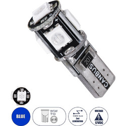 GloboStar(R) T10 W5W 25000 Λάμπα Αυτοκίνητου LED 2rd Generation Can-Bus Series 5xSMD5050 2.30W 240lm 360 DC 12V IP20 Φ1.1 x Υ2.7cm Μπλε