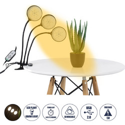 GloboStar(R) 79653 Grow Light Hydro Spectrum LED Φωτιστικό Ανάπτυξης Υδροπονικών Φυτών Γλάστρας με 3 Κινούμενες Κεφαλές & Βάση Clip SMD 2835 15W 160 DC 5V IP20 με Dimmer & Timer Εσωτερικού Χώρου για Κ