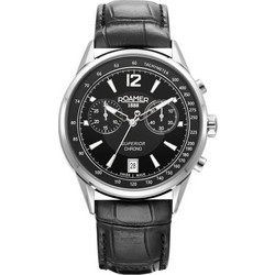 Roamer Superior Chrono III Ανδρικό Ρολόι Χρονογράφος με Μαύρο Δερμάτινο Λουράκι 508818-41-55-05
