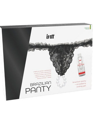 INTT - BLACK BRAZILIAN PANTY WITH PEARLS AND LUBRICATING GEL 50ML