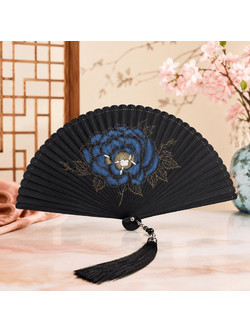 Βεντάλια Bamboo Μαύρη Floral 18εκ