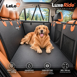 LeLo Pet LuxeRide - Premium Δερμάτινο Αδιάβροχο Κάλυμμα Αυτοκινήτου για Μεγάλους & Πολύ Μεγάλους Σκύλους με Σκληρό Κυψελωτό Πάτο | Black Edition