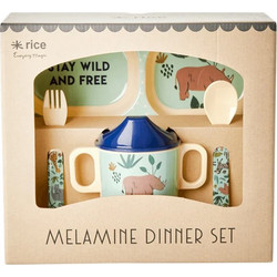 Rice Βρεφικό Σετ Φαγητού Blue Jungle Animals Print
