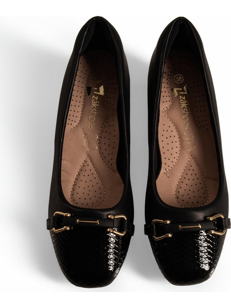 Zak Shoes Ανατομικές Γόβες Λουστρίνι με Χοντρό Χαμηλό Τακούνι Μαύρες SD06019