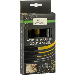Nassau - Acrylic Paint Markers Gold & Sliver, 5 pcs (AR017005)