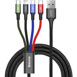 Baseus cable USB 4in1 Lightning / 2x USB Type C / micro USB cable in nylon braid 3.5A 1.2m black (CA1T4-B01) - OUTLET