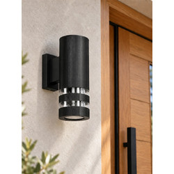 GLOBOSTAR(R) ORION 77886 Μοντέρνο Φωτιστικό Τοίχου - Απλίκα με Ντουί 1 x GU10 AC 220-240V Αδιάβροχο IP65 - Μαύρο Ματ - Μ9 x Π15.5 x Υ22cm 77886