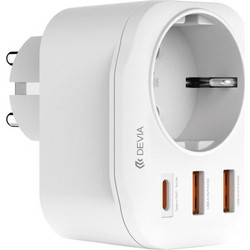 Μονόπριζο Devia WW09-F-PD Auto Power 1AC & 3 Θύρες USB (2x USB A, 1x USB C) PD QC 20W Smart Λευκό