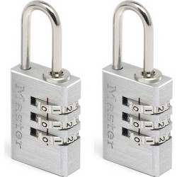 Master Lock 7620EURTCC - Σετ 2 λουκέτα αποσκευών συνδυασμού 3 ψηφίων με μεταλλικό φινίρισμα 20mm