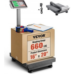 VEVOR Computing Digital Platform Scale, 300 kg Load, 50 g High Accuracy, Electronic Floor Scale with LB/KG, Tare, Price Calculator, AC/DC Power Supply, Fit for Luggage, Shipping, Packages, Postage