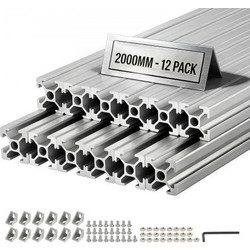 VEVOR 12PCS 2020 Aluminum Extrusion Profile, 78.74 Inch 2000 mm, T Slot European Standard Anodized Linear Rail, High-Strength Extruded Aluminum Rail, for 3D Printer Parts and CNC DIY Workbench, Silver