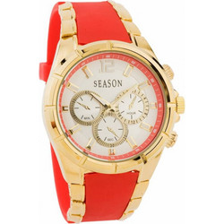 Season Time Lisboa Gold & Red Γυναικείο Ρολόι Χρονογράφος με Κόκκινο Καουτσούκ Λουράκι 9-1-33-1