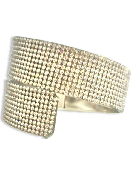 Γυναικείο Βραχιόλι cuff 7.5cm με 10 σειρές από διαμαντάκια σε Ασημί χρώμα - OEM