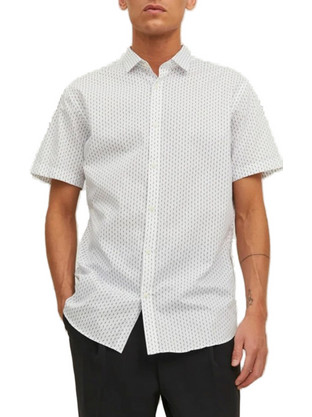 Jack & Jones Ανδρικό Πουκάμισο Βαμβακερό Κοντομάνικο Κανονική Γραμμή Λευκό 12231865