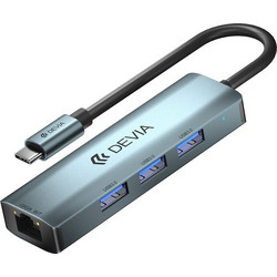Devia 387982 USB Hub 3.0 USB-C με 4 Θύρες USB-A / Ethernet
