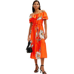 Desigual Daisy Midi Καλοκαιρινό Καθημερινό Φόρεμα Floral Πορτοκαλί 24SWVW02-7002