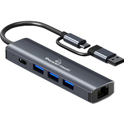 Powertech PTR-0150 USB Hub 3.0 USB-C με 5 Θύρες USB-A / USB-C / Ethernet