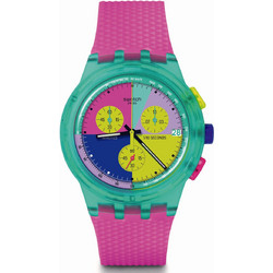 Swatch Γυναικείο Ρολόι Χρονογράφος με Φούξια Καουτσούκ Λουράκι SUSG408