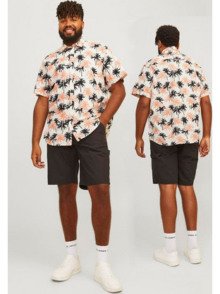 Jack & Jones Ανδρικό Πουκάμισο Βαμβακερό Φλοράλ Κοντομάνικο Κανονική Γραμμή Overshirt Κοραλί 12257093