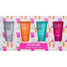 Nip + Fab The Fab Four Ultimate Skincare Heroes Peeling Exfoliate Glycolic Fix Scrub 20ml + Illuminate Vitamin C Fix Serum 20ml + Hydrate Hyaluronic Fix Extreme Hybrid Gel Cream 2% 20ml + Purify Salicylic Fix Clay Mask 20ml