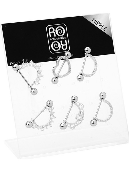 RO Accessories Σετ Γυναικεία Σκουλαρίκια Θηλής Ασημί NP215002 6τμχ