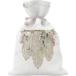 Μπομπονιέρα Βάπτισης Πουγκί Boho Macrame από Ύφασμα TS448
