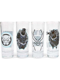 Σετ Σφηνοπότηρα Γυάλινα Marvel Black Panther Διαφανή Μαύρα 100ml 4τμχ SHT4MV05